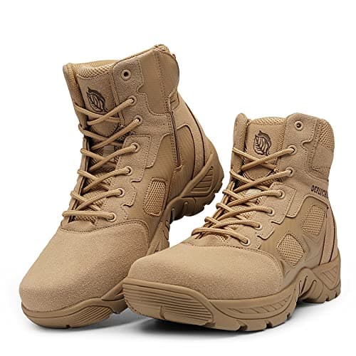 Image of derlychug Men's Tactical Military 6 Inches Combat Side Zip Boot Lightweight Suede Leather Army Duty Desert Work Boot(Sand,41