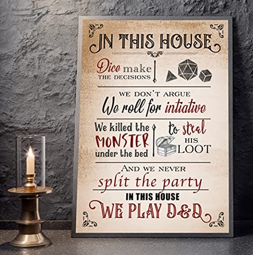 Image of BCTS In This House We Play D&D Poster - Dnd Gifts & Pathfinder Gift - Dungeons And Dragons Metal Sign - 8X12 inches