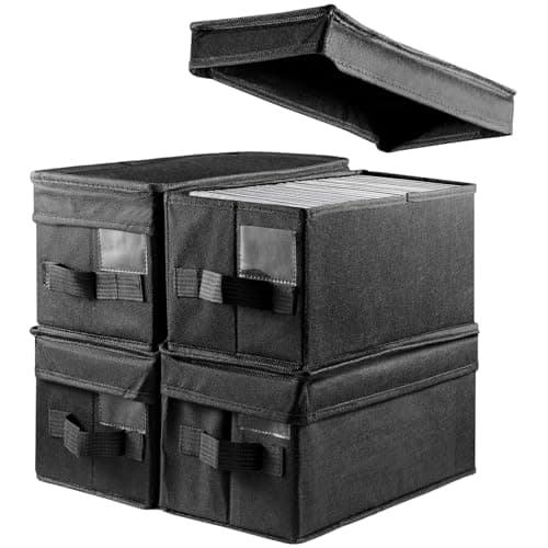Image of CROWNSHOP 4PCS CD Storage Box Holds 30 CDs in Full Jewel Cases and 165 Discs in CD Sleeves Protective Disc Organizer 35x16x15.5cm (4PCS Black)