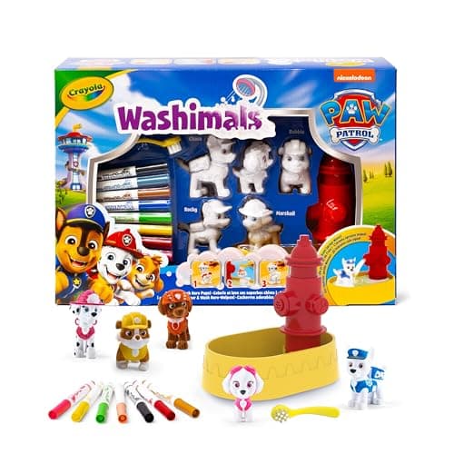 Image of Crayola - Washimals Paw Patrol Activity Kit with 5 Baby Animals, 8 Washable Felt Tips, Bath with Shower, Small Brush, Game and Gift for Children, from 3 Years
