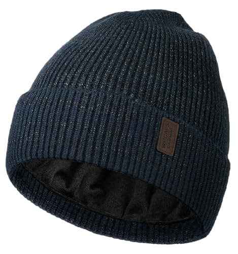 Image of Wmcaps Beanie for Men, Stretchy Soft Cuffed Wooly Beanie with Thick Warm Lining, Unisex Classic Winter Hat, Gifts for Women/Men/Her/Him/Dad(Navy Blue/Dark Grey)