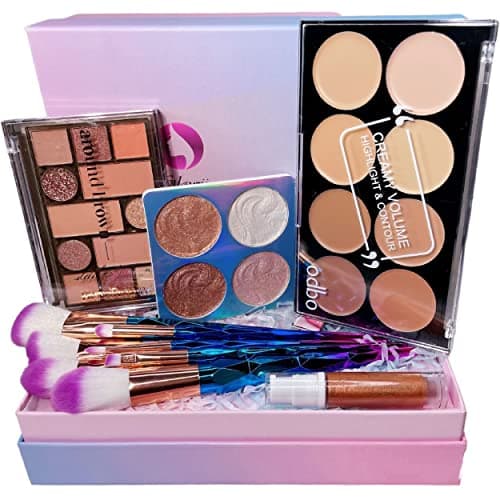 Image of Beauty Box/Bronzing Makeup Hamper Gift Set: LyDia® Makeup Brush Set + Foundation Contour Palette + Bronzing Eyeshadow + Sunkissed Cream + Highlighters n Bronze + Gift Box