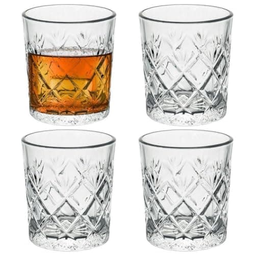 Image of GEEZY Set of 4 Whisky Glasses 230ML – Elegant Transparent Drinking Tumblers for Spirits, Vodka, Gin, Cocktail or Water – Durable Glassware Gift Set for Men – Dishwasher Safe & Stylish