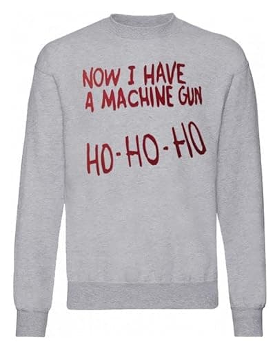 Image of Go-Tshirts Unisex Grey Now I Have a Machine Gun Ho Ho Ho 80s Xmas Movie Quote Christmas Jumper [M]