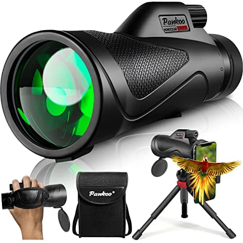 Image of Pankoo 12x60 Monocular Telescope with Smartphone Adapter, Tripod, and Portable Bag for Bird Watching, Hiking, and Travel