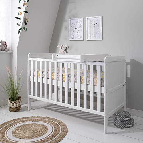 Image of Tutti Bambini Rio 2-in-1 Baby Cot Bed with Cot Top Changer (0-6 years) 140x70 cm - Baby Crib & Toddler Bed, Baby Bed, Adjustable Base, Baby Cot, Newborn Essentials (White)