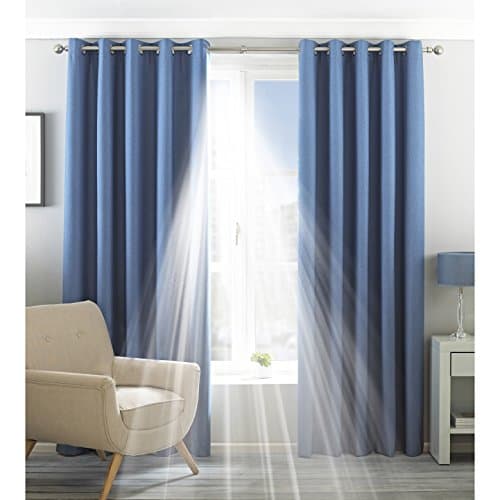 Image of Riva Home Eclipse Blackout Eyelet Curtains, Polyester, Denim, 229 x 229cm