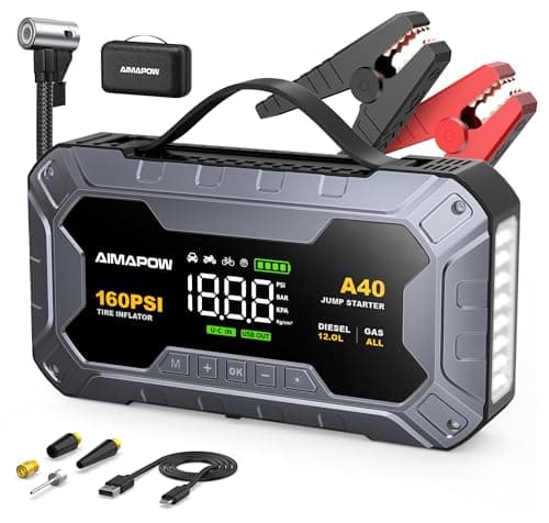 Image of 8000A 160PSI Jump Starter Power Pack with Air Compressor, 12V Car Battery Booster Jump Starter Power Bank(all Gas/12L Diesel), Car Starter with LED Flashlight, Force Start, Jump Pack with Jump Leads