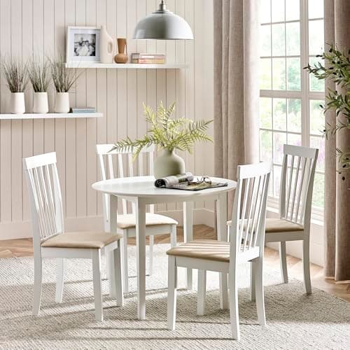 Image of Julian Bowen Orwell White Round Table with 4 Chairs Dining Set