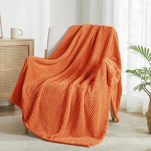 Image of Exclusivo Mezcla Fleece Throw Blanket Extra Large, Super Soft and Warm Blankets for Couch, Sofa and Bed Waffle Textured, Cozy, Fuzzy and Lightweight, Burnt Orange, 127x178 CM