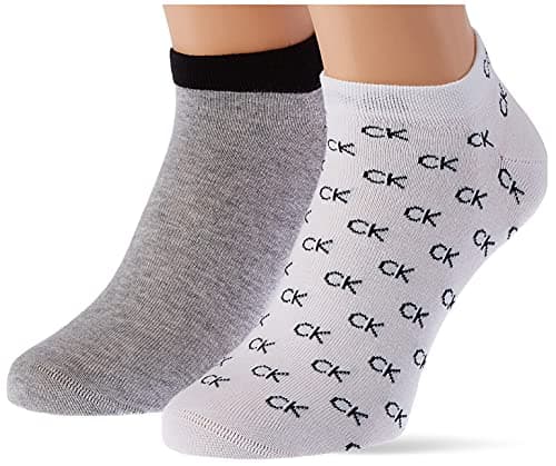 Image of Calvin Klein mens All Over CK Logo Men's Liner Socks 2 pack Sneaker, White, 39/42