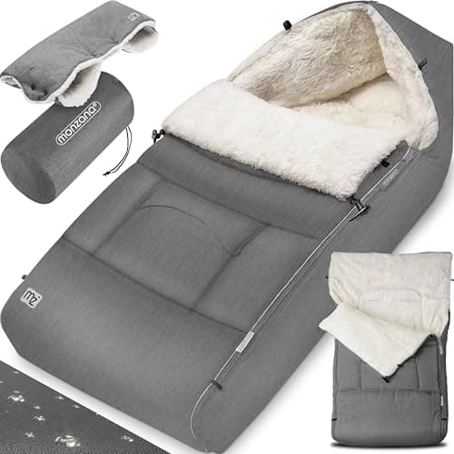 Image of MONZANA® Baby Footmuff with Hand Warmer | Reflective Strips | Cuddly Winter Blanket | Lockable Headrest | 5-Point Belt Compatible | Zip Removable Washable | for Strollers Prams 90x60cm Light Grey
