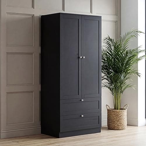 Image of Vida Designs Altino 2 Door 2 Drawer Wardrobe | Black | Bedroom Furniture | 170H x 77W x 53D cm | With Storage Shelf & Hanging Rail | Modern Storage Cupboard Units