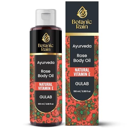 Image of Botanic Rain Ayurveda Rose Body Oil, Moisturizing & Hydrating Organic Vitamin E Oil, Body Oils for Women After Shower, Ayurveda Products for Saggy Skin - 100 ml