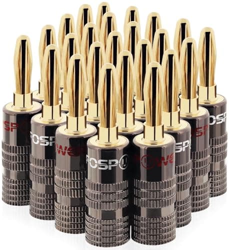 Image of FosPower Banana Plugs 12 Pairs / 24 pcs, Closed Screw 24K Gold Plated Banana Speaker Plug Connectors for Speaker Wire, Wall Plate, Home Theater, Audio/Video Receiver, Amplifiers and Sound Systems