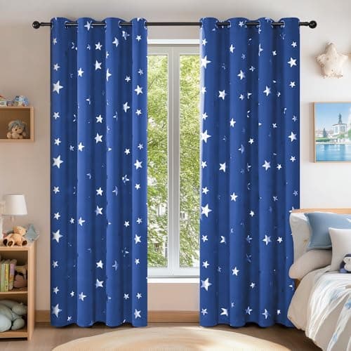 Image of Deconovo Blackout Curtains Kids Star Printed Thermal Insulated Blackout Curtains for Livingroom 52 x 63 Inch Blue 1 Pair