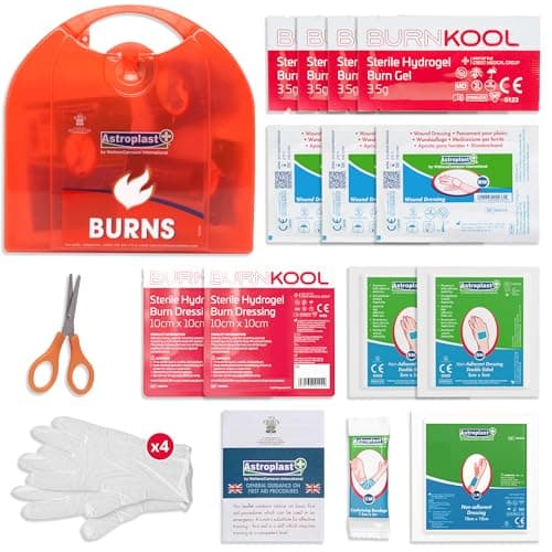Image of Astroplast First Aid Burns Dispenser in Compact Red Piccolo Box - Refillable First Aid Kit with Burn Gel, Gloves and Burn Dressings - Essential Medical Equipment for Home, Workplace, or Car