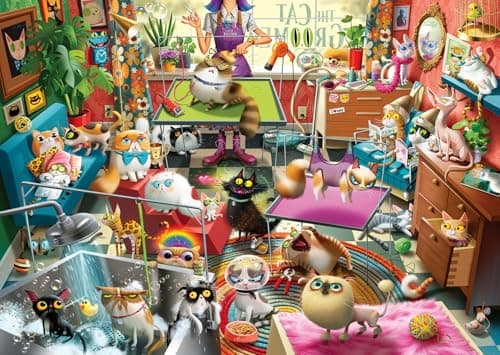 Image of Ravensburger The Cat Groomer 1000 Piece Jigsaw Puzzle – Funny Cat Spa Scene by Dean MacAdam – Premium Quality Puzzle for Adults