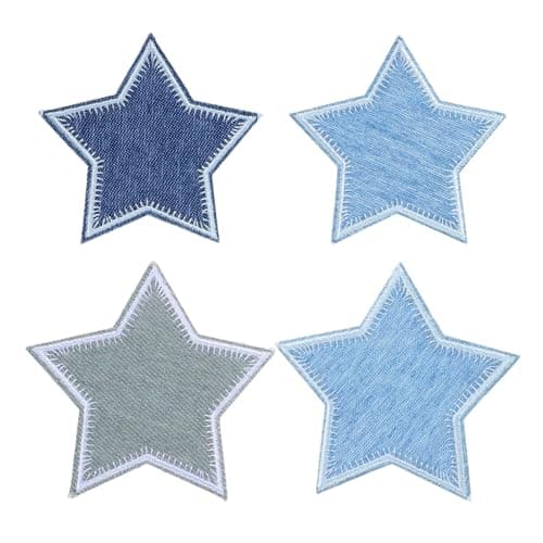 Image of 4Pcs Stars Denim Patches for Jeans, Star Iron on Patches, Blue Stars Sewing Patch, Fabric Appliques for Clothes, Jackets, Hats, Backpacks Repair Hole Decoration (Blue)