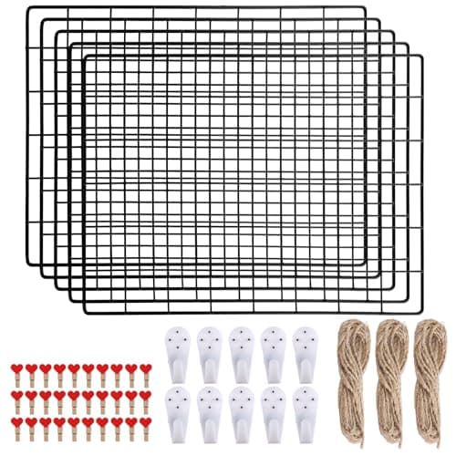 Image of LDHHYH 5PCS Grid Wall Panels, 40x30CM Black Decorative Mesh Boards Wire Grid Panel, Metal Wire Display Boards for Photo Memo Note Art Wall Décor