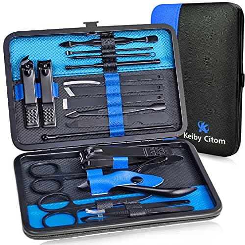 Image of Manicure Set Nail Set Nail Clipper Kit Professional - Stainless Steel Pedicure Set Nail Grooming Kit of 18pcs with Case for Travel (Black/Blue)