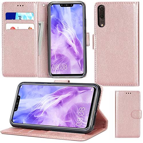 Image of Mobile Stuff Case for Huawei P20 Lite Luxury Slim PU Leather Flip Protective Magnetic Wallet Cover Case for Huawei P20 Lite with Card Slots and Stand Feature (ROSE GOLD BOOK)
