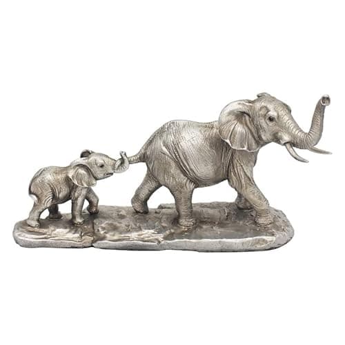 Image of The Leonardo Collection Silver Elephant and Calf Figurine For Home & Office | Home Decor Ornaments Gift For Women & Men | Beautiful Figurine For Indoor & Outdoor | Living Room Decor Ornaments