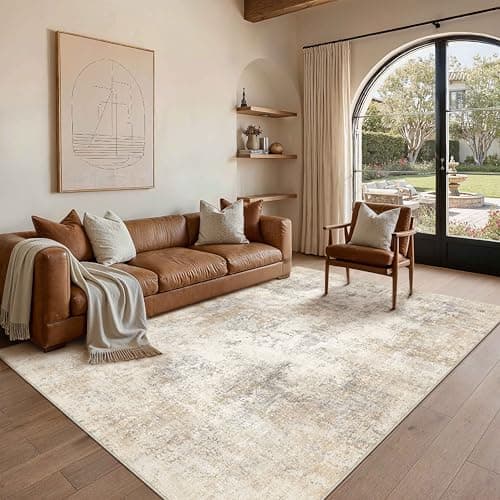 Image of PureCozy Beige Brown Area Rug Modern Abstract Rugs Living Room Large 160x230cm Non-Slip Carpet Lightweight Short Pile Washable Floor Rug for Bedroom Dining Room Nursery Lounge Office Home Decor