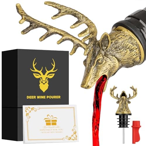 Image of LKKCHER Deer Head Wine Bottle Pourer and Stopper Birthday Gifts Hunting Gifts for Hunters Men Dad Liquor Bottle Pourers Spout for Alcohol Spirits, Stag Gifts Wine Gifts, Bronze