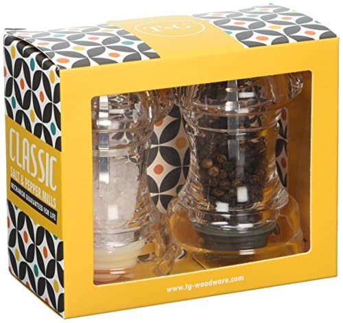 Image of T&G Woodware Classic Capstan Clear Acrylic Pepper and Salt Mill Set with Satin Finish Knobs, 10 cm, Transparent, 12680