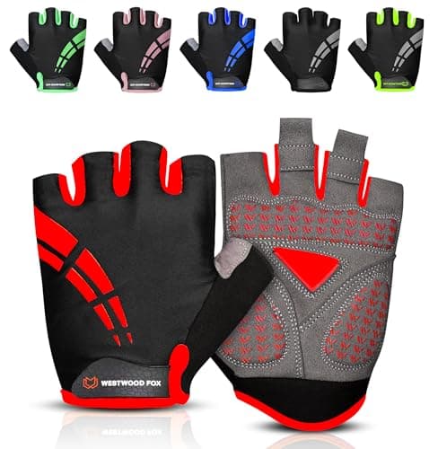 Image of WESTWOOD FOX Cycling Gloves for Men Women,Half Finger Unisex Gel Padded Anti-Slip Mountain Bike Gloves, Breathable Shock Absorption Grip Palm Bicycle Summer Riding MTB Bike Gloves (RED, XL)
