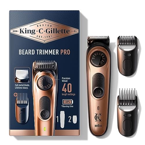 Image of King C. Gillette Beard Trimmer PRO for Men, Electric Razor with Precision Wheel, 40 Length Settings, Lifetime Sharp Blades, 80-Min Runtime, Washable Grooming Kit