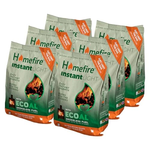 Image of Homefire Instant Light Smokeless Ecoal Bag, for Open Fires and Multi-fuel Stoves, 3 kg (Pack of 6)