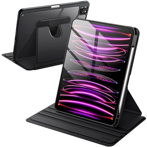 Image of JETech Rotating Case for iPad Pro 11-Inch 2022/2021(4th/3rd gen) with Pencil Holder, 360 Degree Rotation Protective Stand Cover Clear Back, Auto Wake/Sleep (Black)