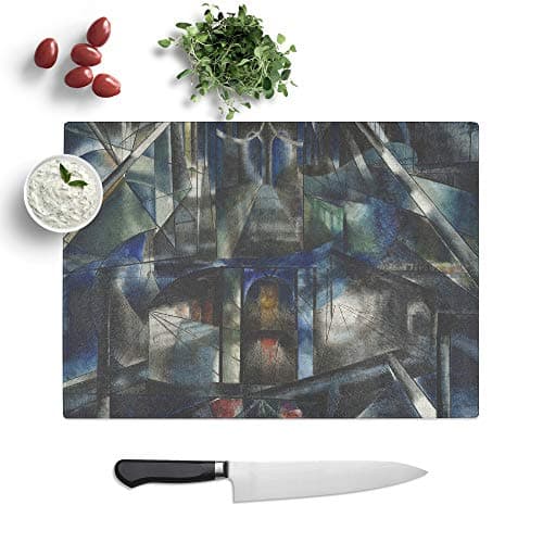 Image of Kitchen Chopping Board Glass - Joseph Stella Brooklyn Bridge - Textured Worktop Saver Cutting Board - Heat Resistant, Shatterproof and Hygenic - 39 x 28.5 cm