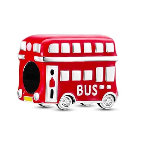 Image of M&S London Bus charm I Love London Red Double Decker Bead Pendant, 925 Sterling Silver Dangle Charm, Compatible With Pandora & European Bracelet