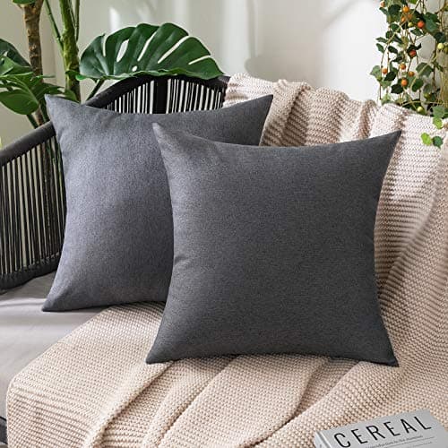 Image of MIULEE Waterproof Outdoor Cushion Covers 16x16 Inches Set of 2 Water Resistant Decorative Throw Pillow Covers Outside for Garden Furniture Patio Couch Sofa Bed Linen Balcony, 40x40cm Dark Grey