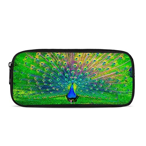Image of COEQINE Girls Boys Pencil Pen Case School Office Large Storage Pen Bag Pouch Holder Box Stationery Pouch Organizer Print Peacock Green