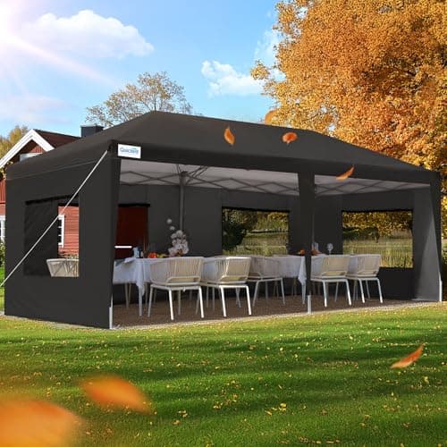 Image of Quictent 3x6m Pop Up Gazebo with Mesh Window Sides, Adjustable Height Event Shelter, Portable Waterproof Canopy Tent for Garden Party, Camping, Black