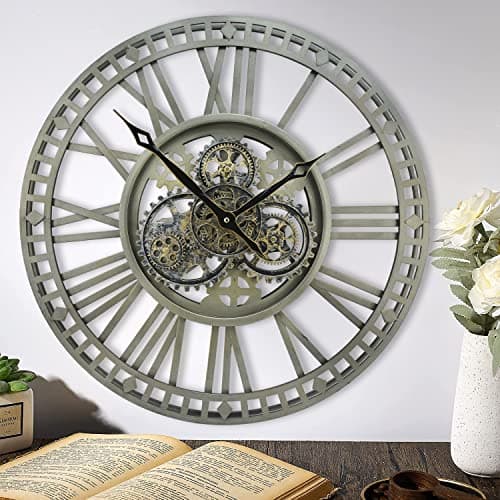 Image of DORBOKER 60CM Large Wall Clock With Real Moving Gears Oversized Industrial Steampunk Decorative Retro Roman Numerals Skeleton Silent Wall Clocks for Living Room Kitchen Office Decor (Vintage Bronze)