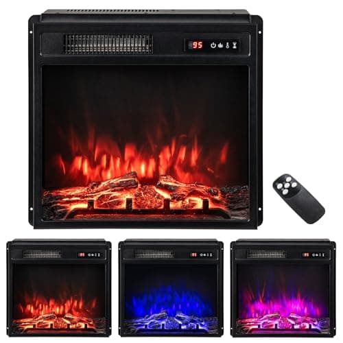 Image of TANGZON 20" Recessed Electric Fireplace, Inset Freestanding Fire Heater with Flame Colors, Brightness, Remote Control & Thermostat (20", 750W/1500W, 3 Flame Color, 5 Brightness, with Logs)