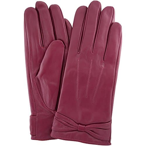 Image of SNUGRUGS Womens Butter Soft Premium Leather Glove with Bow, 3 Point Stitch Desin & Warm Fleece Linning - Pink - Large (7.5")