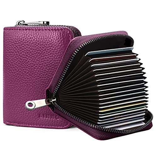 Image of Goopai RFID 20 Card Slots Credit Card Holder Genuine Leather Accordion Card Case Small Wallet for Women or Men with Zipper (Purple)