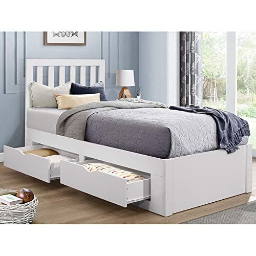 Image of happybeds White Wooden Storage Bed, Appleby 4 Drawer Bed - 3ft Single (90 x 190 cm) Frame Only