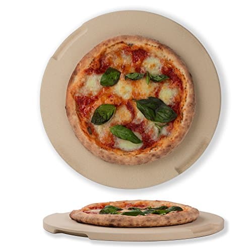 Image of ROCKSHEAT Pizza Stone Bread Baking Stone 32cm Round Stone for Oven and Grill Innovative Double-Sided Built-in Design with 4 Handles
