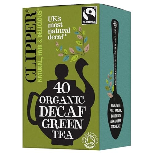 Image of Clipper Organic Decaf Green Tea Bags | Box of 40 Decaffeinated Green Tea Bags | for Home & Office | Pure, Eco-Conscious, Fair Trade Tea | Natural, Unbleached, Plant-Based & Biodegradable (Pack of 2)
