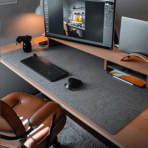 Image of DawnTrees Desk Mat | Felt Desk Pad Protector | Office Felt Desk Mat | Keyboard Pad | Extra Large Mouse Pad… (Dark Grey, 90x40cm)
