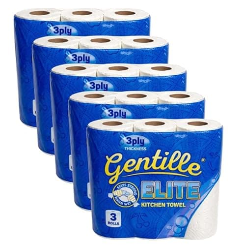 Image of Gentille Elite 3pk Kitchen Roll | 3ply Thick Strong Absorbent Paper Towel (15 Rolls)