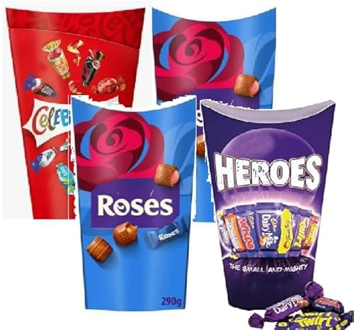Image of sHVY 4 x Chocolate PACK ASSORTED PACK 2 X Roses, (290G) 1 EACH Of Celebrations (300G), Heroes(290G) Chocolate Sharing PACK Perfect For Any Occasion Ideal Gifts