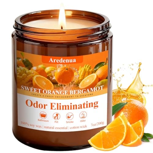 Image of Sweet Orange Bergamot Odor Eliminating Candles | Eliminates 95% of Pet, Smoke & Bathroom Odors – 7oz Hand Poured Non-Toxic Soy Candle - Air Freshing Scented Candle Gifts for Positive & Relaxation